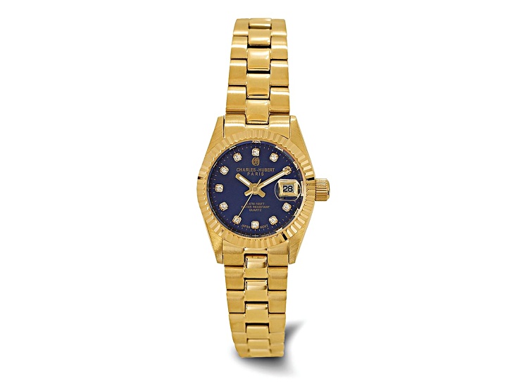Charles-Hubert Yellow IP-plated Stainless Steel Quartz Blue Dial Watch