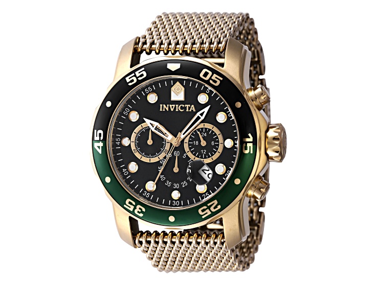 Invicta Pro Diver 48mm Black and Green Two-tone Bezel Gold Tone Stainless Steel Quartz Watch