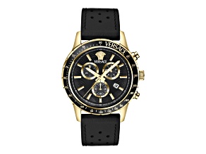 Versace Sport Chrono Mens Watch 44MM IP Yellow Case Black Guilloche Dial Strap