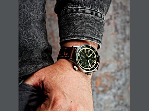 Cadola Rally Timer Green Dial White Bezel Brown Stainless Steel Band Automatic Watch