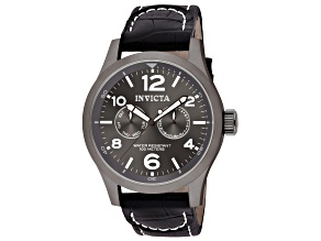 Invicta I-Force 48mm Charcoal Dial Leather Band Quartz Watch