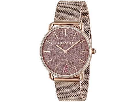 Coach Elliot 36mm Rose Stainless Steel Mesh Bracelet Pink 