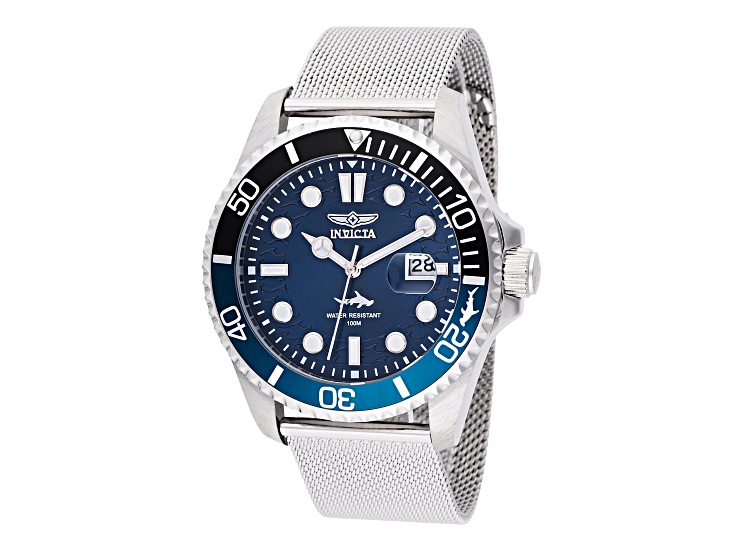 Invicta Pro Diver 43mm Blue Dial Stainless Steel Mesh Quartz Watch