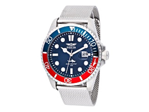 Invicta Pro Diver 43mm Blue Dial Blue and Red Bezel Stainless Steel Mesh Quartz Watch