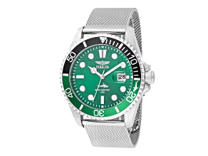 Invicta Pro Diver 43mm Green Dial Black and Green Bezel Stainless Steel Mesh Quartz Watch