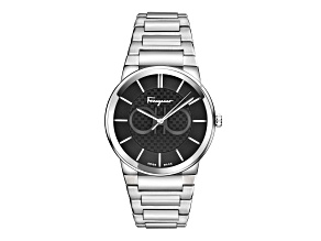 Ferragamo Sapphire Watch 41mm Stainless Steel Case Black Guilloché Dial Stainless Steel Bracelet