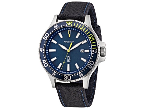 Nautica Cocoa Beach Men's 43 Quartz Watch, Blue Fabric Strap and Blue Dial