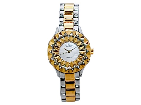 Croton Quartz Crystal Accents Two-tone Beveled Bracelet Watch