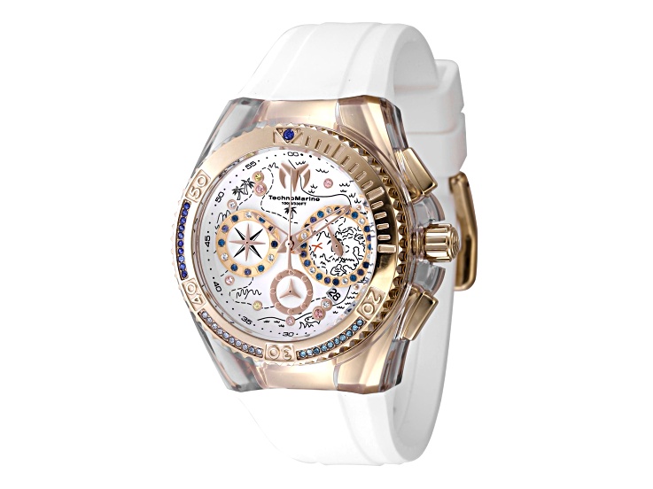 TechnoMarine Sea Dream Dual Time Leather Wrist Watch in Color White Technomarine TM-716004 Sea Dream MOP Dial White Leather  main image 3