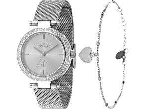 Invicta OCEAN VOYAGE 30mm Stainless Steel Mesh Band Quartz Watch and Bracelet Set