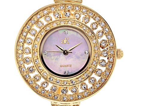 Adee Kaye™ White Crystal Gold Tone Rhodium Over Brass Watch