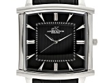 Adee Kaye™ Gent's Stainless Steel Black Tone Dial And Black Leather Band Watch