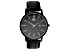 Adee Kaye™ Gunmetal Tone Stainless Steel and Black Leather Band Gent's Watch