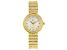 Adee Kaye™ White Crystal Gold Tone Rhodium Over Base Metal Mother of Pearl Dial Watch