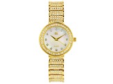 Adee Kaye™ White Crystal Gold Tone Rhodium Over Base Metal Mother of Pearl Dial Watch