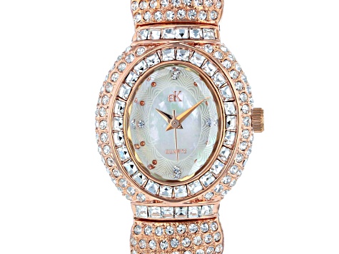 Adee Kaye™ White Crystal Rose Tone Mother of Pearl Dial Watch.