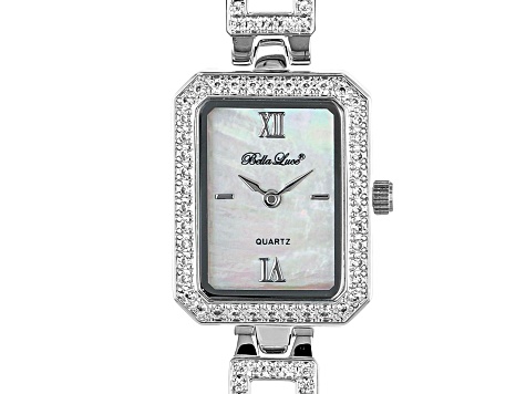 White Cubic Zirconia Rhodium Over Brass Ladies Wrist Watch 2.43ctw