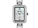White Cubic Zirconia Rhodium Over Brass Ladies Wrist Watch 2.43ctw