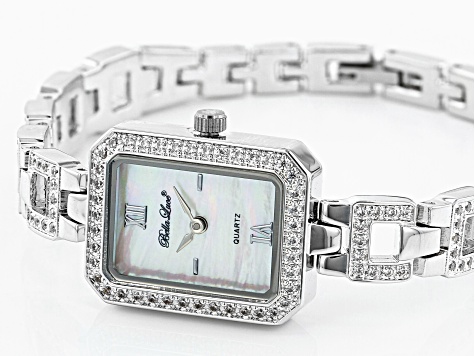 White Cubic Zirconia Rhodium Over Brass Ladies Wrist Watch 2.43ctw