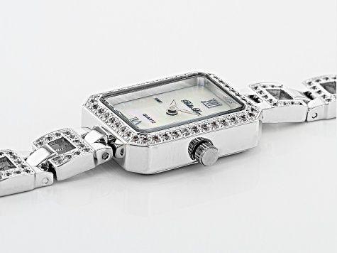White Cubic Zirconia Rhodium Over Brass Ladies Wrist Watch 2.43ctw