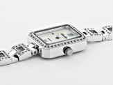 White Cubic Zirconia Rhodium Over Brass Ladies Wrist Watch 2.43ctw