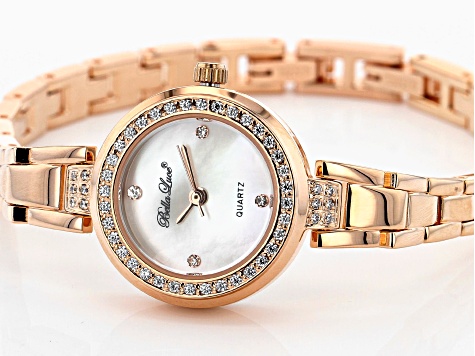 White Cubic Zirconia 18K Rose Gold Over Brass Ladies Wrist Watch 0.98ctw