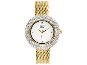 Burgi™ Crystals Gold Tone Stainless Steel Mesh Metal Band Watch