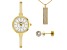 Burgi™ Diamond Gold Tone Base Metal Bangle Watch, With Crystal Pendant, And Earrings Gift Set