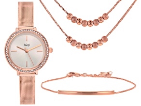 Burgi™ Crystals  Rose Tone Stainless Steel Watch Gift Set.