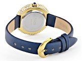 Burgi™ Crystals Gold Tone Stainless Steel and Blue Leather Band Watch