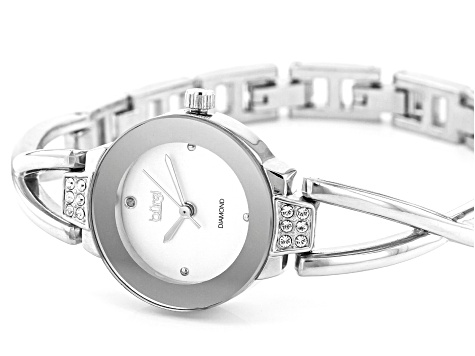 Burgi™ Crystals Silver Tone Stainless Steel Watch Gift Set.