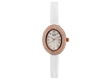 Picture of Burgi™ Crystals  Rose Gold Tone Stainless Steel White Patent Leather Band Watch