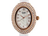 Burgi™ Crystals  Rose Gold Tone Stainless Steel White Patent Leather Band Watch