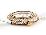 Burgi™ Crystals Rose Gold Tone Stainless Steel White Patent Leather Band Watch
