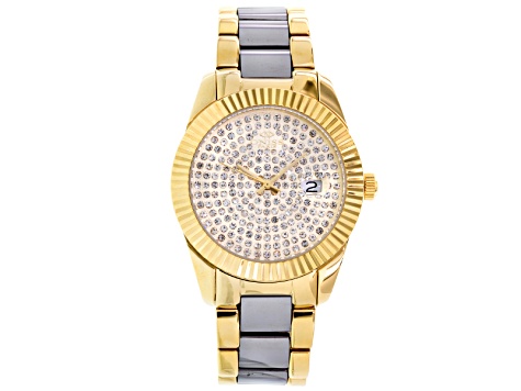 Oniss White Crystal Two Tone Watch