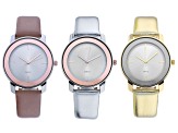 Ladies Silver and Gold Tone Alloy, Pink, Silver, and Gold Leather Band Watch Set of 3