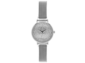 Ladies Silver Tone Stainless Steel Mesh Band With Magnetic Clasp & Crystal Watch