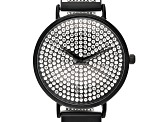 Ladies Black Tone Stainless Steel Mesh Band With Magnetic Clasp & Crystal Watch