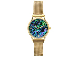 Ladies Watch With Abalone Dial Gold Tone Stainless Steel Mesh Band With Magnetic Clasp