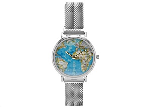 Ladies Silver Tone Stainless Steel Mesh Band Watch With Magnetic Clasp