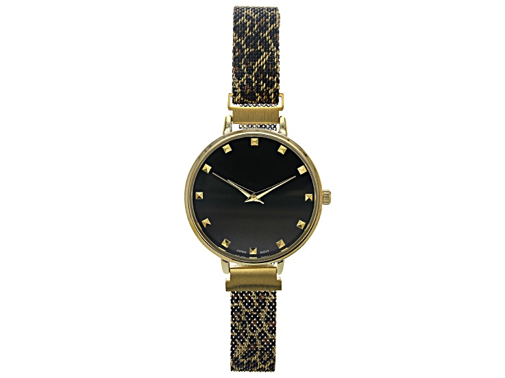 Ladies Gold Tone & Animal Print Stainless Steel Mesh Band Watch With  Magnetic Clasp - WAT023A 