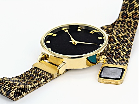 Ladies Gold Tone & Animal Print Stainless Steel Mesh Band Watch With  Magnetic Clasp - WAT023A 