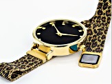Ladies Gold Tone & Animal Print Stainless Steel Mesh Band Watch With Magnetic Clasp