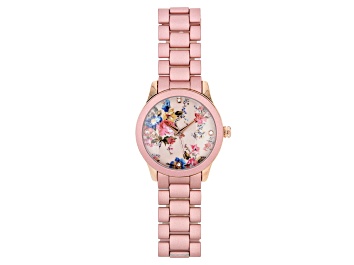 Picture of Picard & Cie Ladies Pink Aluminum Coated Watch With Floral Dial & White Crystal
