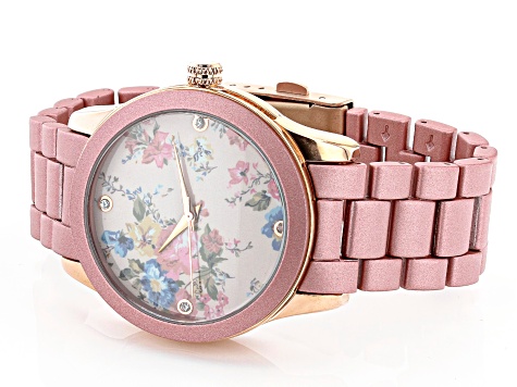 Picard & Cie Ladies Pink Aluminum Coated Watch With Floral Dial & White Crystal