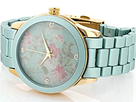 Picard & Cie Ladies Mint Aluminum Coated Watch With Floral Dial & White Crystal