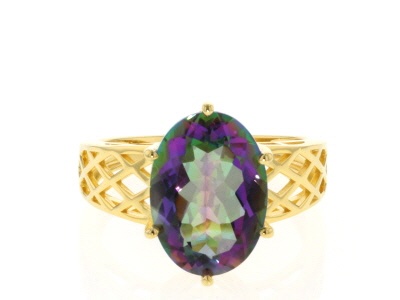 Multi-Color Quartz 18K Yellow Gold Over Sterling Silver Solitaire Ring 5.10ct