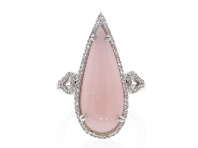 Pink Opal Rhodium Over Silver Ring 0.43ctw