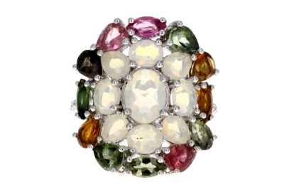 Multi-Color Ethiopian Opal Rhodium Over Sterling Silver Ring 4.68ctw