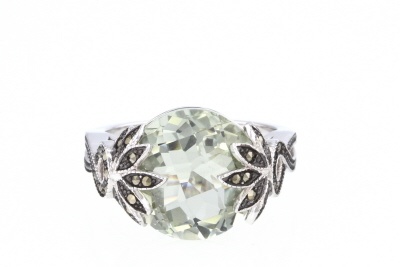 Green Prasiolite with Rhodium Over Sterling  Silver Ring 6.89ctw